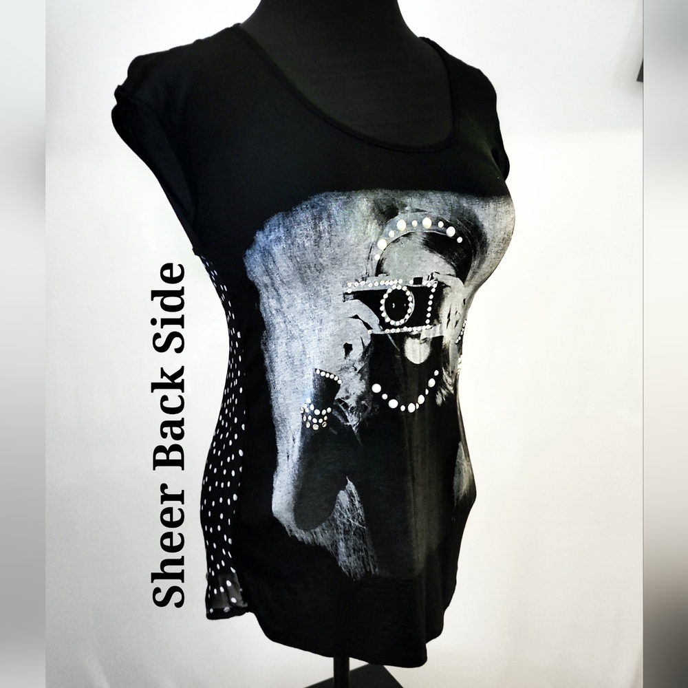 BN vint (M/L) Breakfast at Tiffany's like pearl & diamond studded tee. FAB!